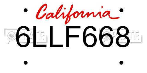 6LLF668 California License Plate