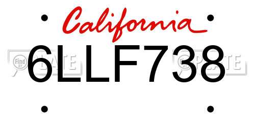 6LLF738 California License Plate