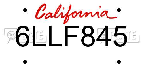 6LLF845 California License Plate