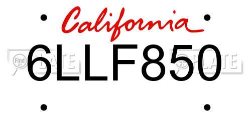 6LLF850 California License Plate