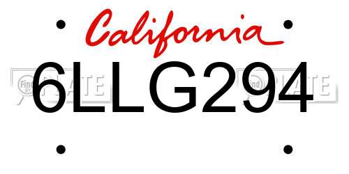 6LLG294 California License Plate