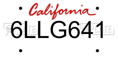 6LLG641 California License Plate