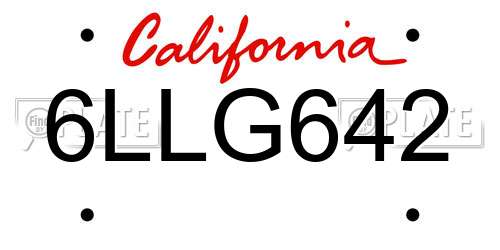 6LLG642 California License Plate