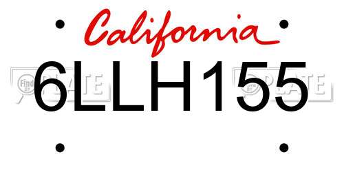 6LLH155 California License Plate