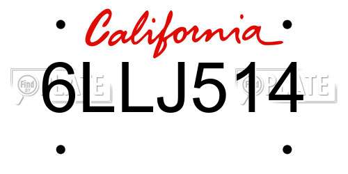 6LLJ514 California License Plate