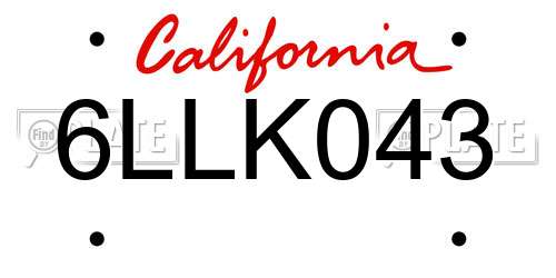 6LLK043 California License Plate