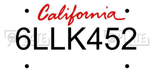 6LLK452 California License Plate