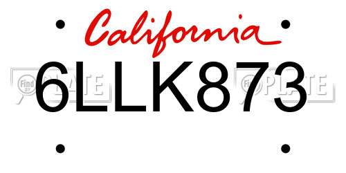 6LLK873 California License Plate