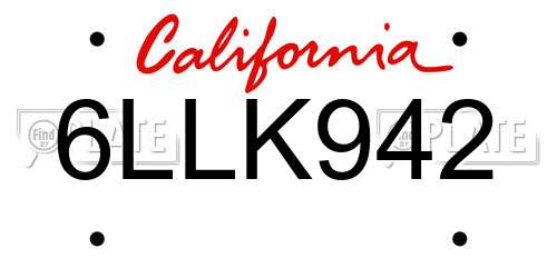 6LLK942 California License Plate