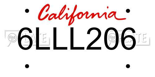 6LLL206 California License Plate