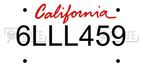 6LLL459 California License Plate