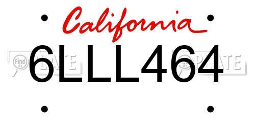 6LLL464 California License Plate