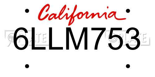 6LLM753 California License Plate