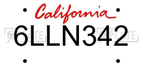 6LLN342 California License Plate