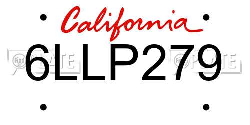 6LLP279 California License Plate