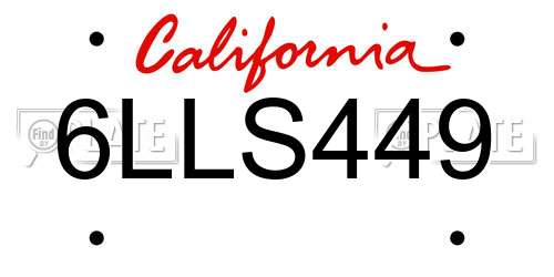 6LLS449 California License Plate