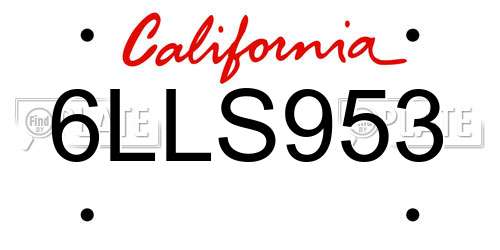 6LLS953 California License Plate