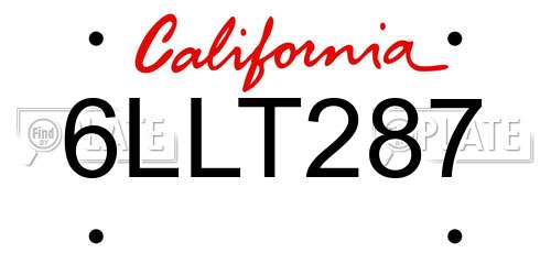 6LLT287 California License Plate
