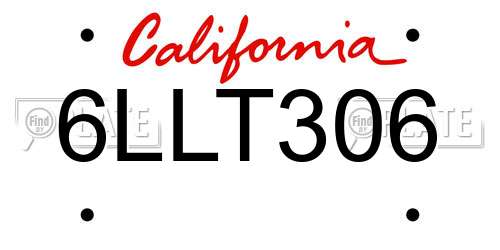 6LLT306 California License Plate