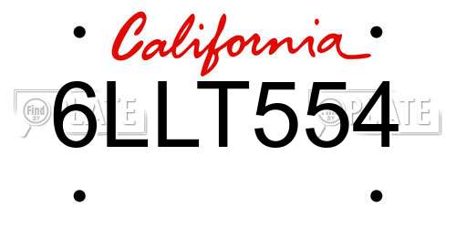 6LLT554 California License Plate