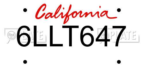 6LLT647 California License Plate