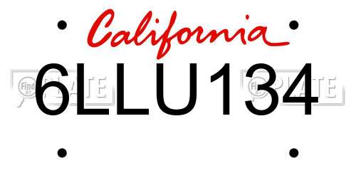 6LLU134 California License Plate