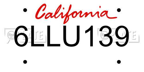 6LLU139 California License Plate