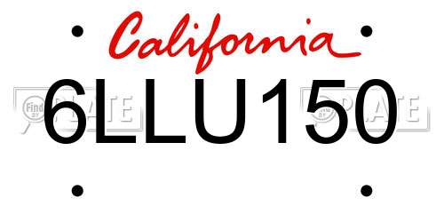 6LLU150 California License Plate