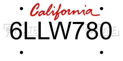 6LLW780 California License Plate