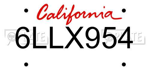 6LLX954 California License Plate