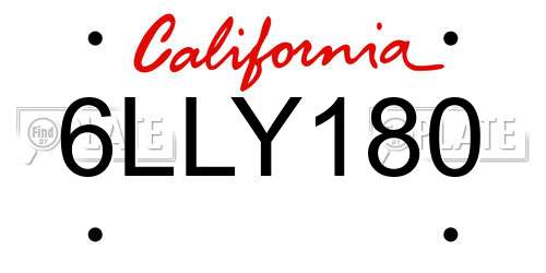 6LLY180 California License Plate