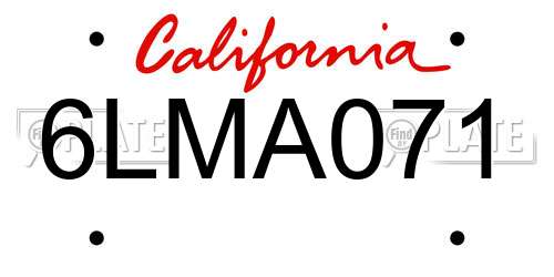 6LMA071 California License Plate
