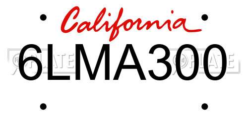 6LMA300 California License Plate