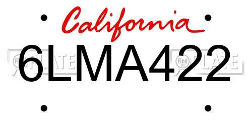 6LMA422 California License Plate