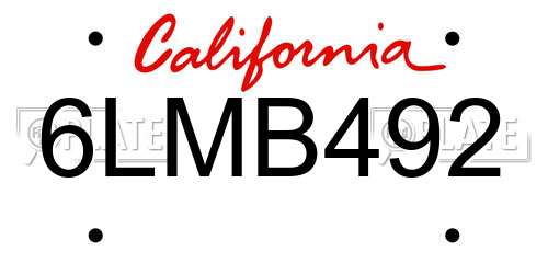 6LMB492 California License Plate