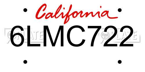 6LMC722 California License Plate