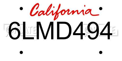 6LMD494 California License Plate