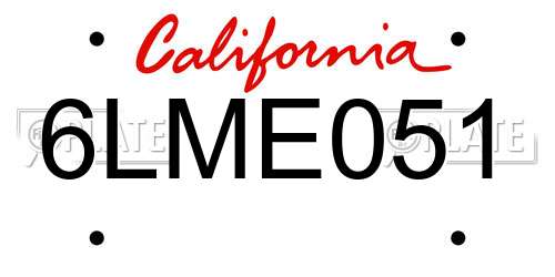 6LME051 California License Plate