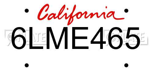 6LME465 California License Plate