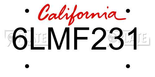 6LMF231 California License Plate