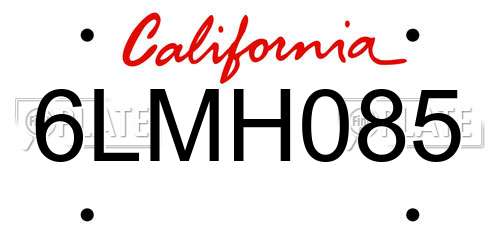 6LMH085 California License Plate