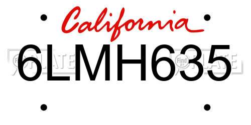 6LMH635 California License Plate