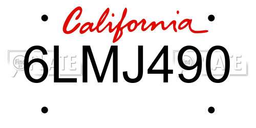 6LMJ490 California License Plate