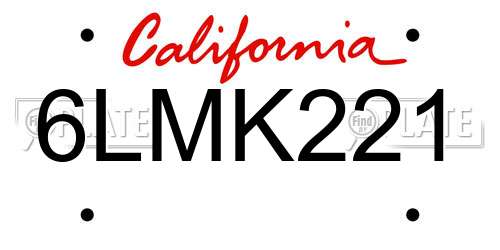 6LMK221 California License Plate