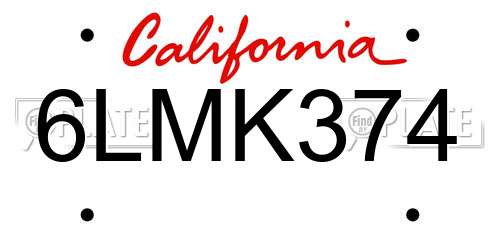6LMK374 California License Plate