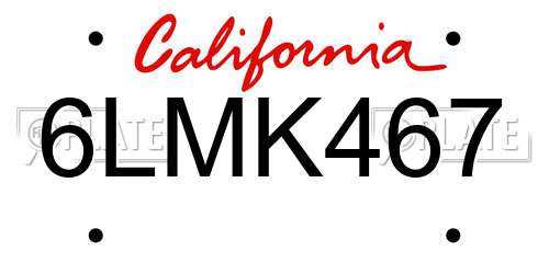 6LMK467 California License Plate