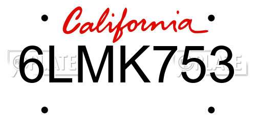 6LMK753 California License Plate