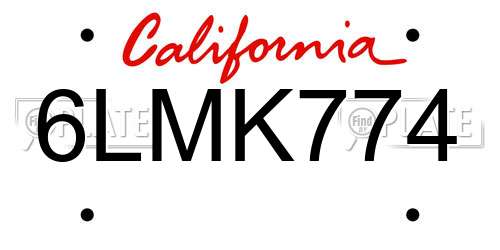 6LMK774 California License Plate
