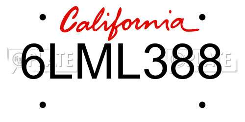 6LML388 California License Plate
