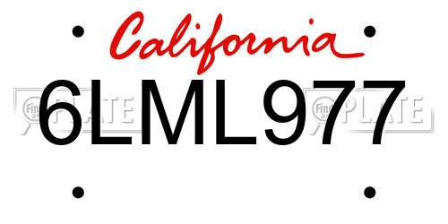 6LML977 California License Plate